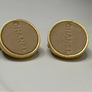 CHANEL Gold and Beige Round Earrings